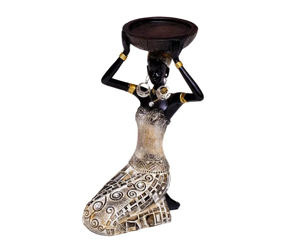 brillibrum-design-dekofigur-afrikanerin-mit-schale-teelichthalter-kniend-21-2-cm image 1