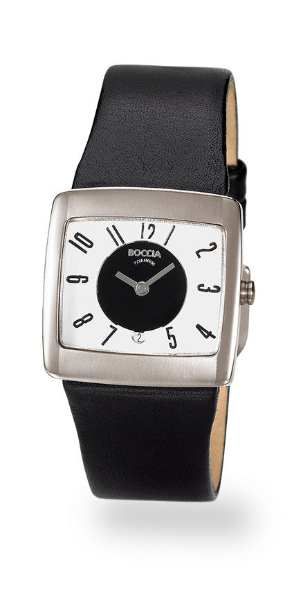 boccia-3150-03-damen-titan-uhr-eckig-schwarz-wei-mit-datum-und-leder image 2