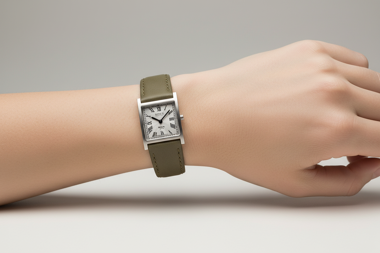 boccia-3360-01-damen-royce-titan-uhr-eckig-wei-mit-olivgr-nem-leder image 2