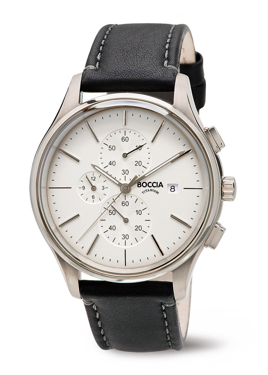boccia-3756-01-titanium-chronograph-herrenuhr-wei-leder image 2