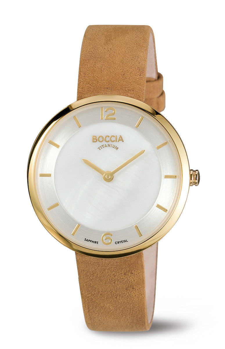 boccia-3244-03-titan-damenuhr-perlmutt-gold-mit-wildlederband image 2