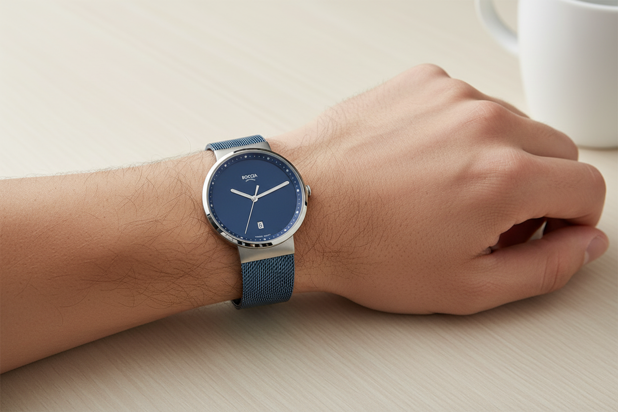 boccia-3615-05-titan-herrenuhr-blau-mesh-saphirglas image 2