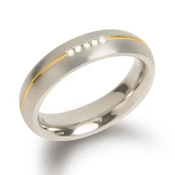 boccia-0130-04-titan-ehering-5-mm-matt-mit-goldlinie-und-5-diamanten image 1