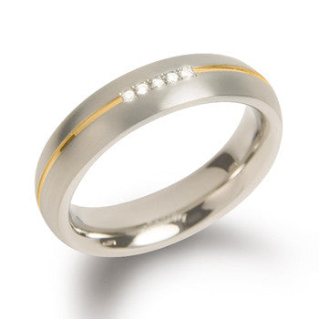 boccia-0130-04-titan-ehering-5-mm-matt-mit-goldlinie-und-5-diamanten image 1