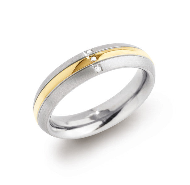 boccia-0131-04-titan-ehering-5-mm-matt-mit-gold-mitte-und-3-diamanten image 2