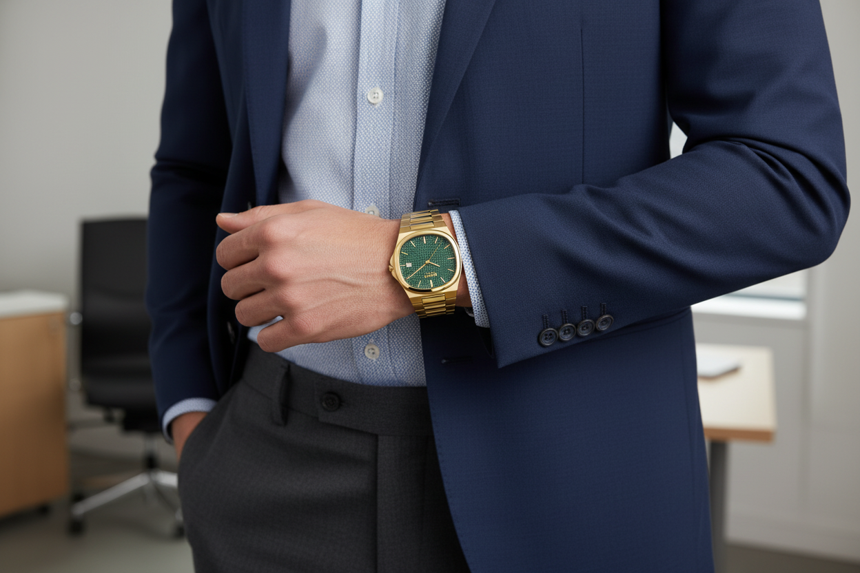 boccia-3657-05-titan-herrenuhr-gold-mit-gr-nem-zifferblatt image 3