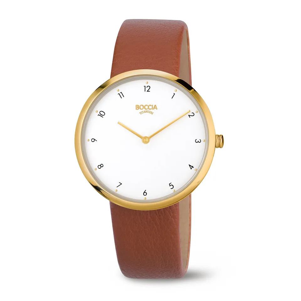 boccia-3309-06-damen-titanium-uhr-gold-mit-wei-braun-leder-36-mm image 1