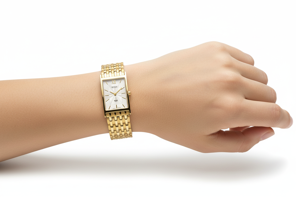 boccia-3285-11-titan-armbanduhr-eckig-gold-wei-unisex image 2