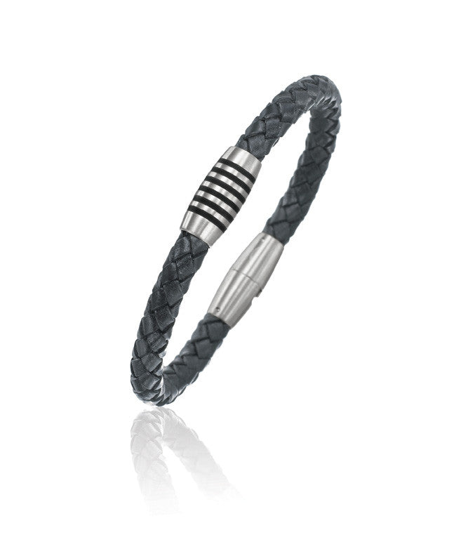 boccia-0347-05-titan-lederarmband-schwarz-geflochten-9mm image 2