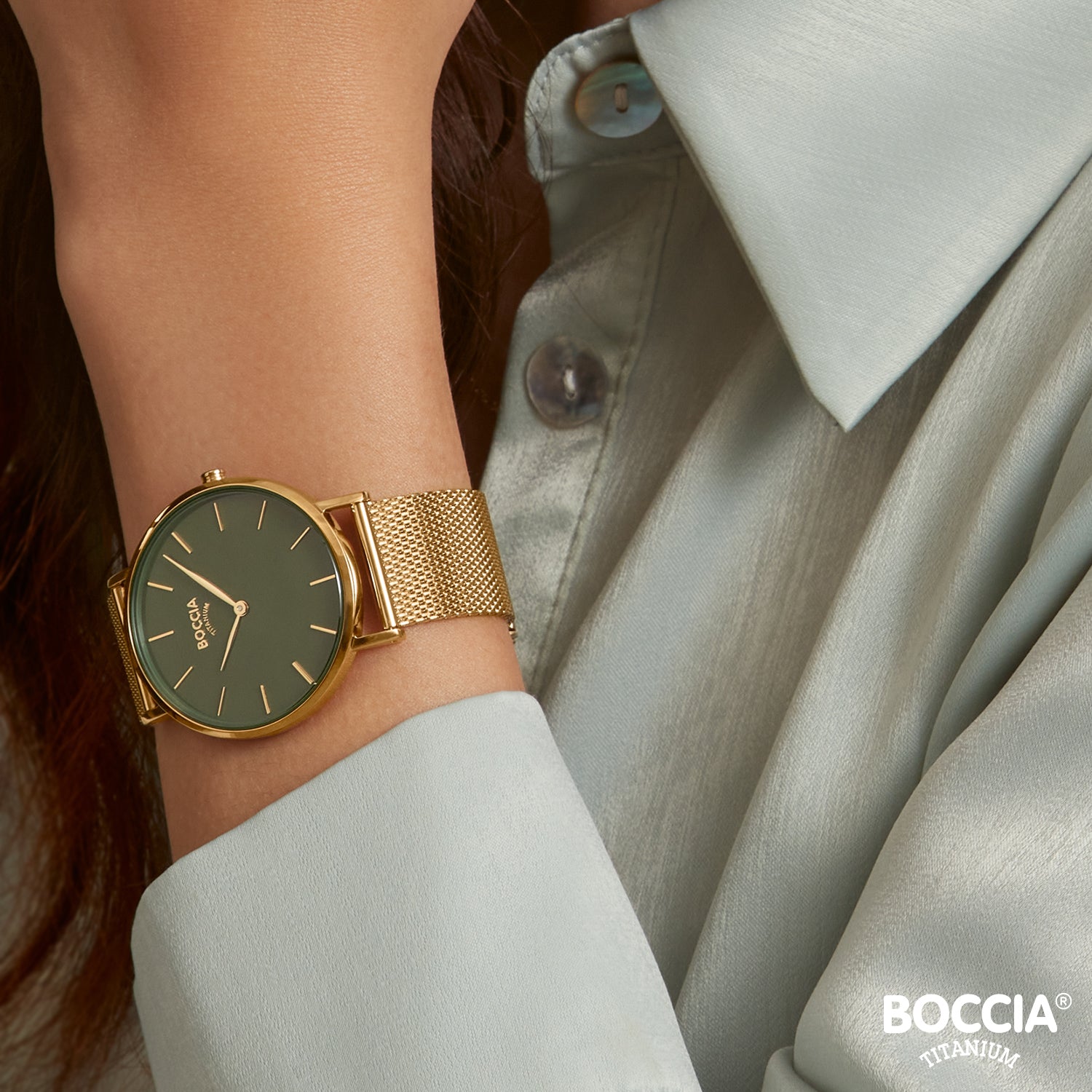 boccia-3273-12-damen-titanium-uhr-gr-n-gold-mesh-36-mm image 2