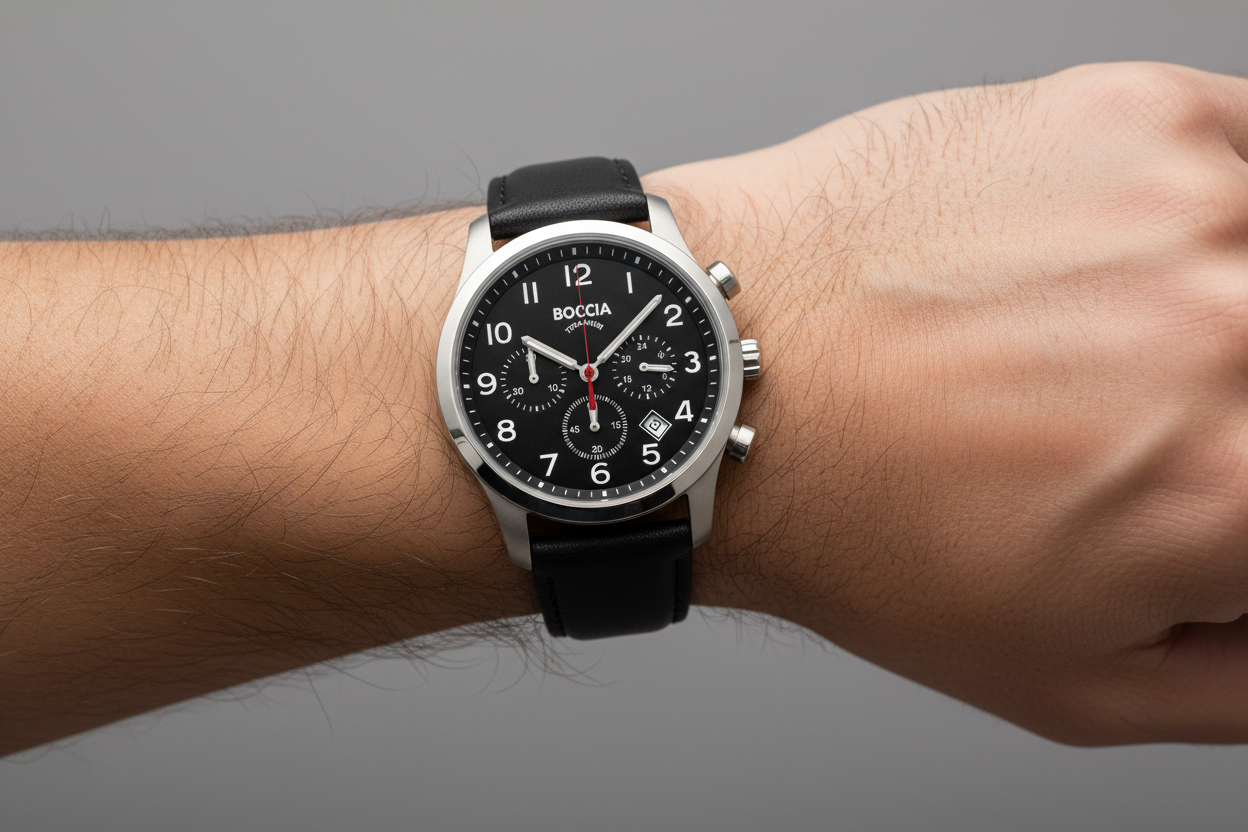 boccia-3749-02-herren-titan-chronograph-schwarz-leder image 2