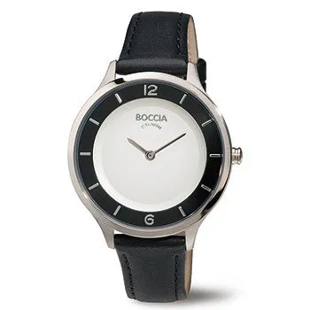 boccia-3249-01-damen-titanuhr-37-mm-schwarz-wei-mit-lederband image 1