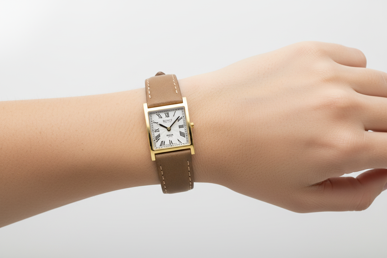 boccia-3360-02-damen-titanium-uhr-eckig-gold-leder-taupe-24-mm image 2