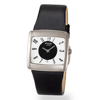 boccia-3150-03-damen-titan-uhr-eckig-schwarz-wei-mit-datum-und-leder image 1