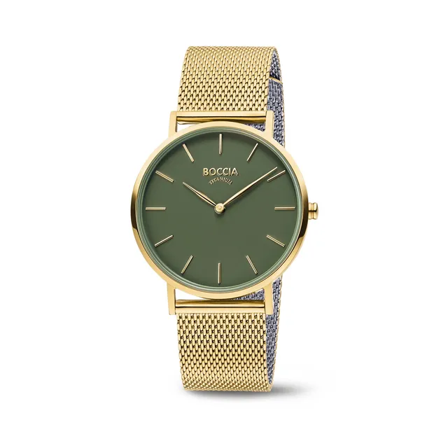 boccia-3273-12-damen-titanium-uhr-gr-n-gold-mesh-36-mm image 1