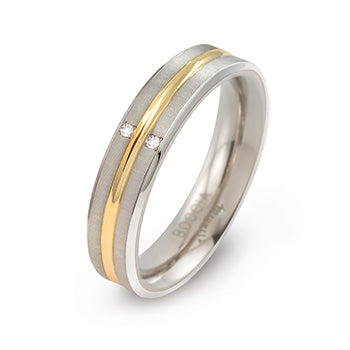 boccia-0144-01-titanring-matt-mit-goldlinie-und-2-diamanten image 1