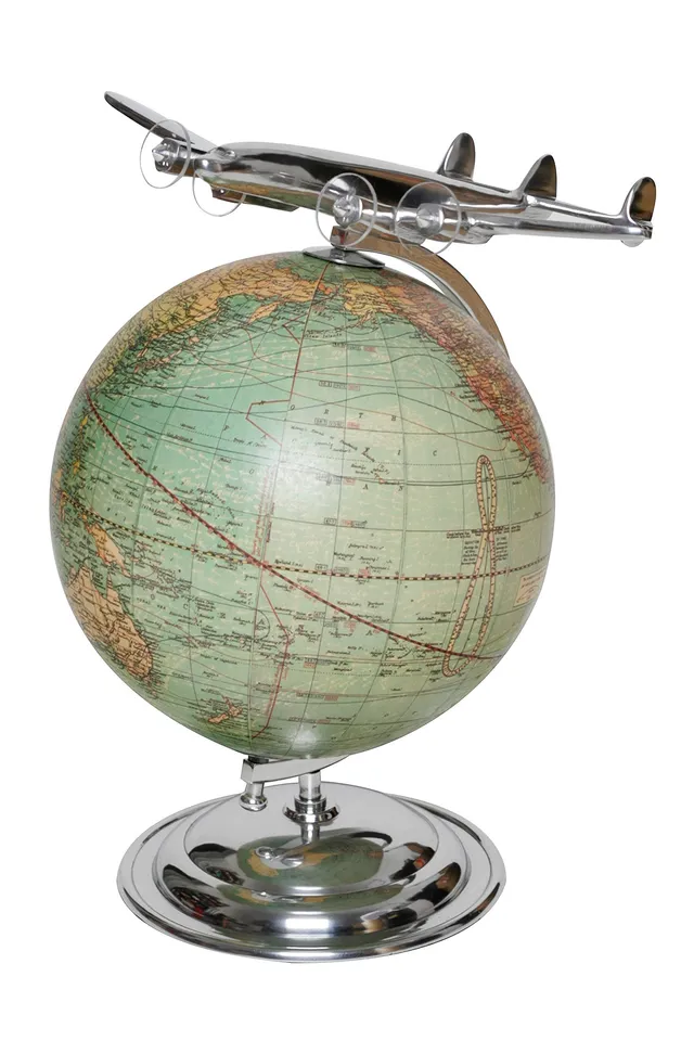 brillibrum-design-globus-mit-metall-flugzeug-art-d-co-antiklook-rotierende-weltk image 1