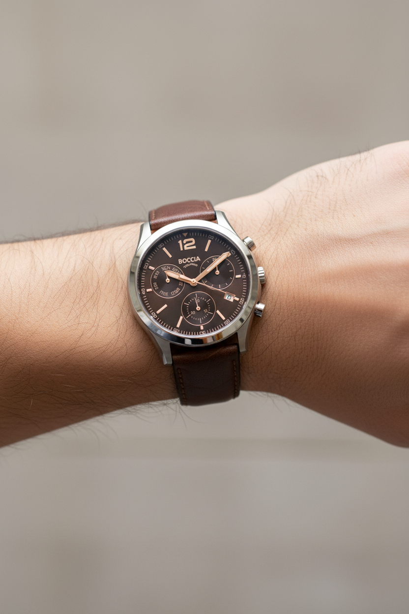 boccia-3757-01-herren-titan-chronograph-uhr-schwarz-braun-43mm image 2