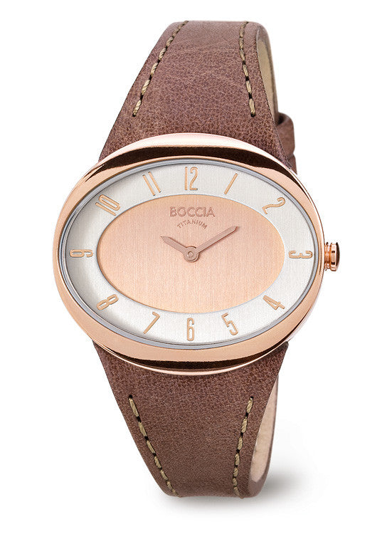 boccia-3165-18-damen-titan-uhr-oval-silber-ros-gold-braun-leder-31mm image 2