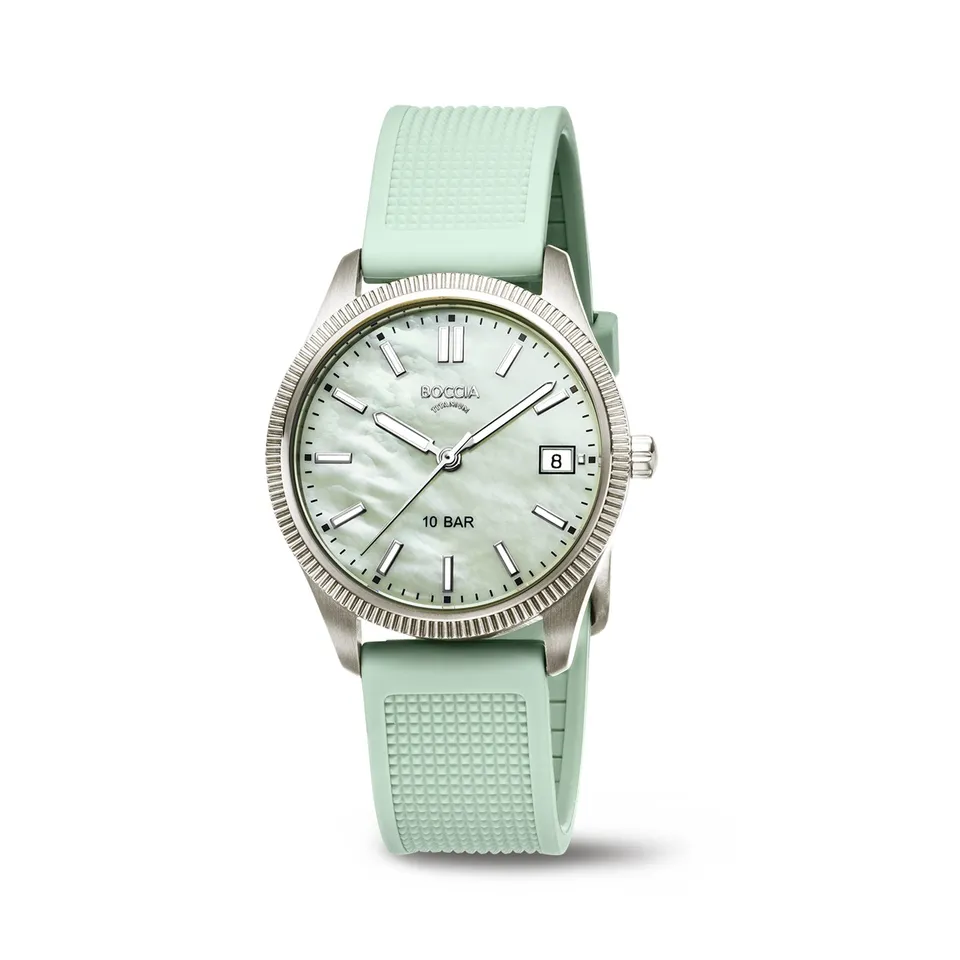 boccia-3356-02-damen-titan-uhr-perlmutt-gr-n-kautschuk-35-mm image 1