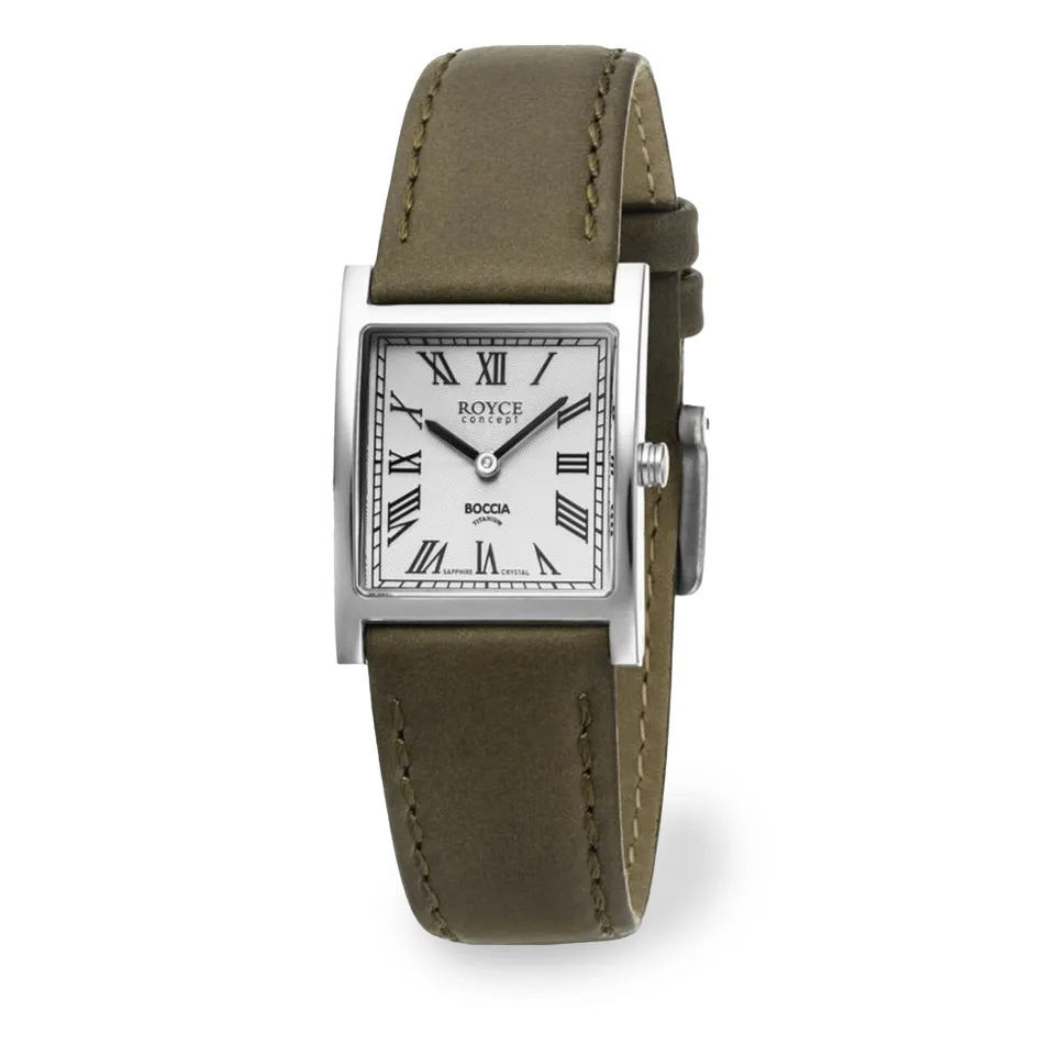 boccia-3360-01-damen-royce-titan-uhr-eckig-wei-mit-olivgr-nem-leder image 1