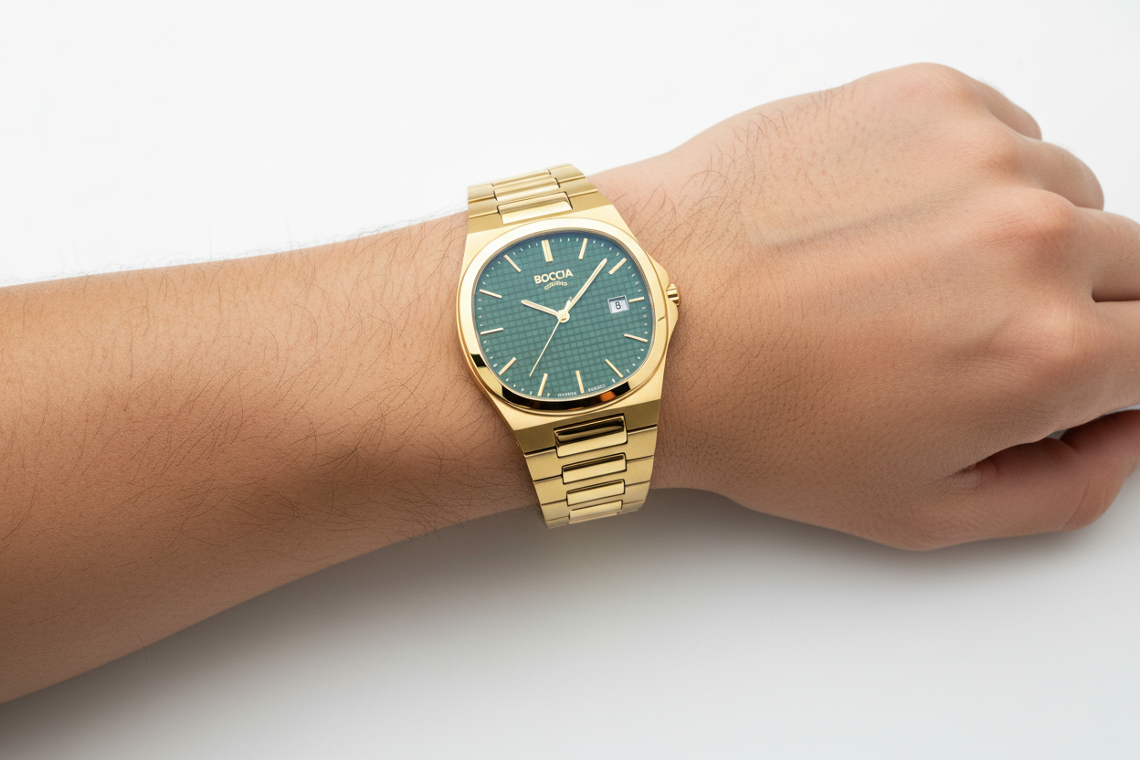 boccia-3657-05-titan-herrenuhr-gold-mit-gr-nem-zifferblatt image 2