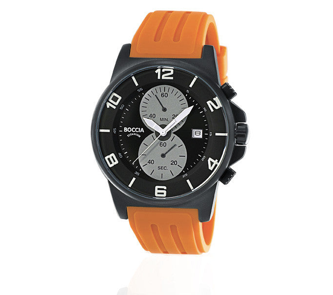 boccia-3777-09-titan-chronograph-herrenuhr-schwarz-orange-kautschuk image 2