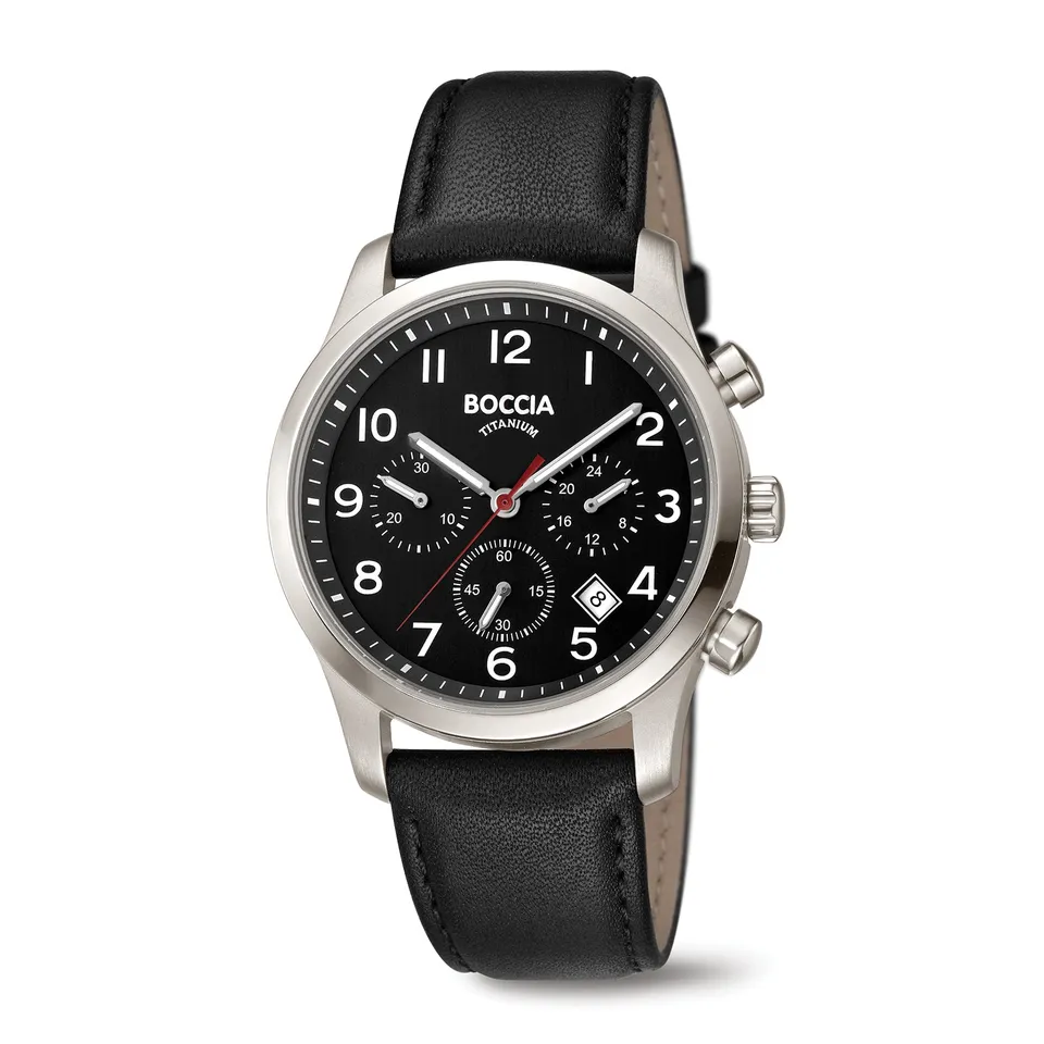 boccia-3749-02-herren-titan-chronograph-schwarz-leder image 1